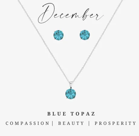 Silvertone December Blue Topaz Birthstone CZ Earring & Necklace Set