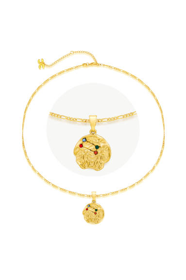 Classicharms-Gold Sculptural Horoscope Zodiac Sign Pendant Necklace Set-Gemini