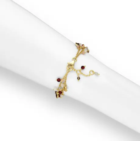 Bracelet en argent sterling plaqué or 18 carats avec pierres précieuses roses, quartz fumé et perles en grappe- AG Sterling
