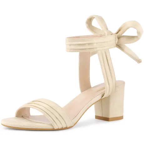 Allegra K - Open Toe Pleated Lace Up Chunky Heels Sandals