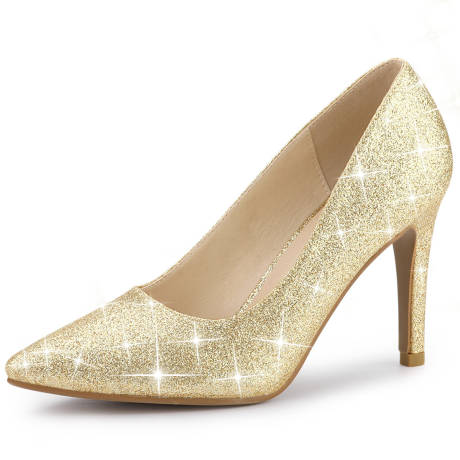 Allegra K- Party Glitter Stiletto Gold High Heels Pumps