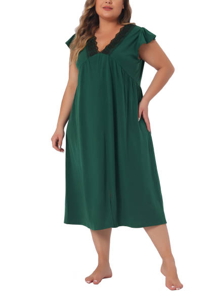 Agnes Orinda - Lace V Neck Cap Sleeves Nightgown
