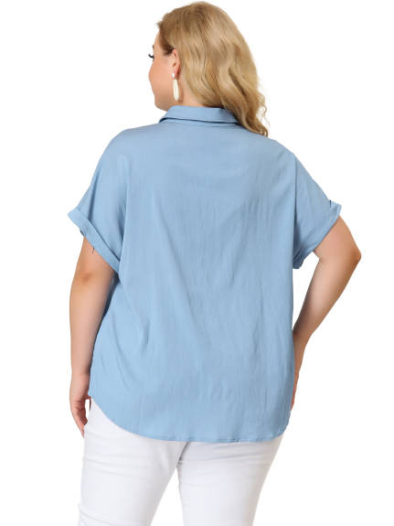 Agnes Orinda - Work Button Down Chambray Short Sleeve Shirts