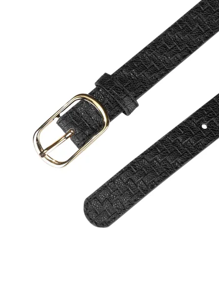 Allegra K- Faux Leather Metal Pin Buckle Woven Pattern Waist Belt