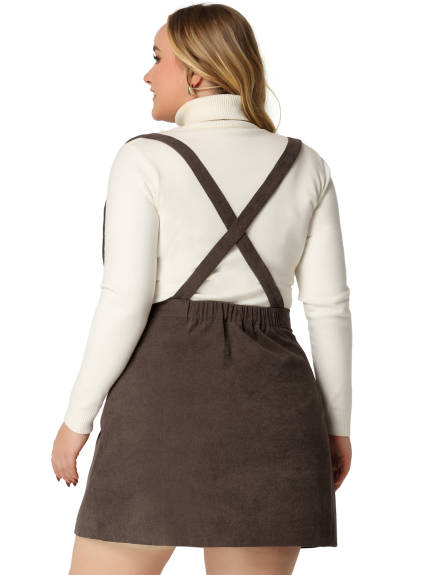 Agnes Orinda- Button A-Line Corduroy Mini Suspender Skirt