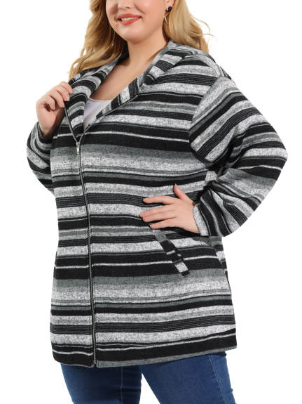Agnes Orinda - Fall Stripe Long Sleeve Zip-up Hoodies Jacket