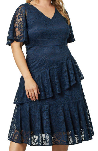 Kiyonna Lace Affair Tiered Cocktail Dress (Plus Size)