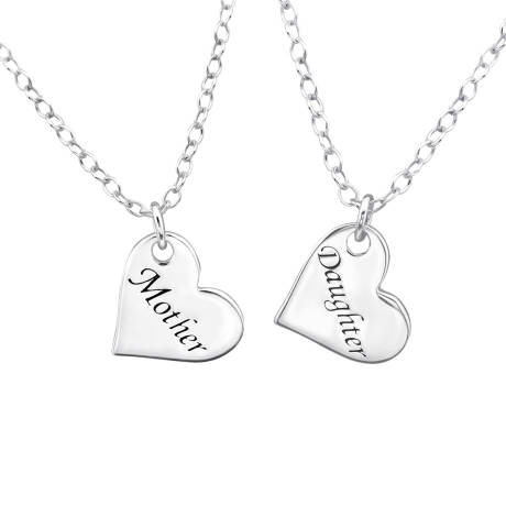Sterling Silver Mother & Daughter Heart Pendant Necklace Set by Ag Sterling