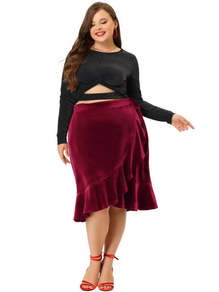 Agnes Orinda - Party Ruffled Hem Velvet Wrap Skirts