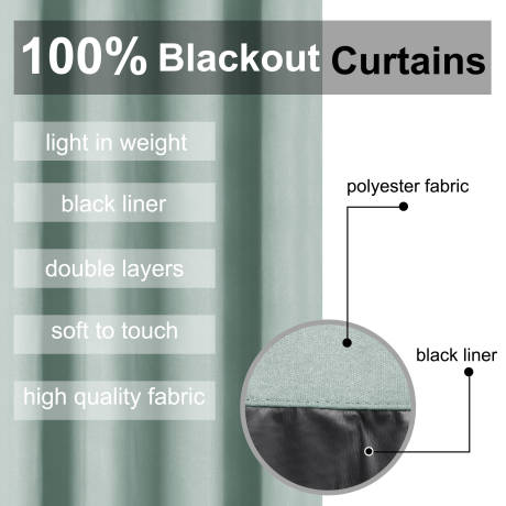 PiccoCasa- 100% Blackout Waterproof Grommet Curtains with Black Liner, 2 Panels Set 52 x 95 Inch