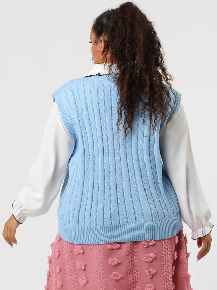Agnes Orinda - Gilet pull en tricot torsadé à col en V