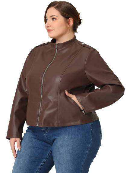 Agnes Orinda - Faux Leather Zip Up Motorcycle Jackets