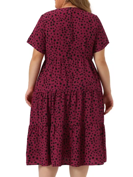 Agnes Orinda - Dots Print Short Sleeve Tiered Midi Dress