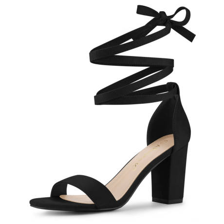Allegra K- Women's Lace Up and Ankle Strap Chunky Heel Sandals