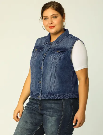 Agnes Orinda - Gilet en jean boutonné avec poches poitrine