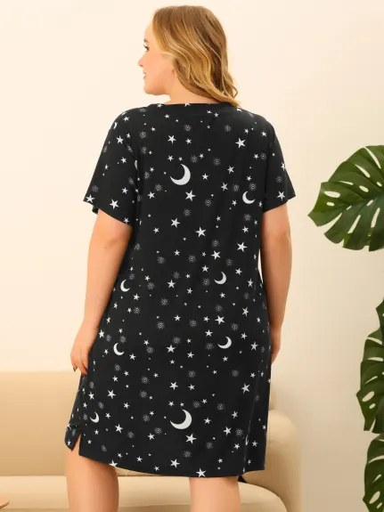 Agnes Orinda - Chemise de nuit à manches courtes à motif étoile et lune