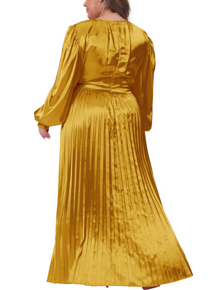 Agnes Orinda - Lantern Sleeve Flowy Pleated Maxi Dresses