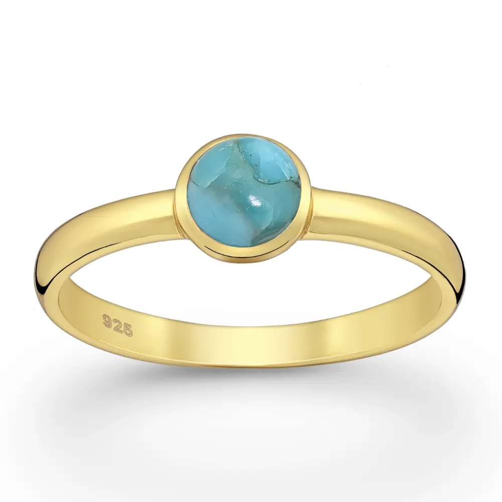 Sterling Silver 18kt Gold Plated & Circular Turquoise Ring - Ag Sterling