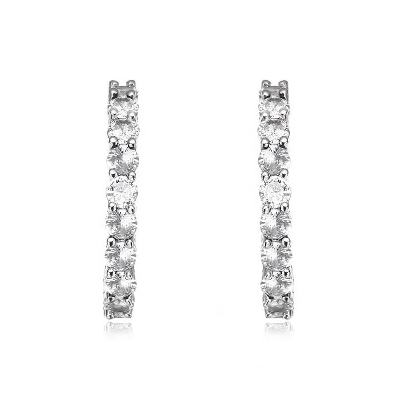 White Gold Plating with Clear Cubic Zirconia Inside Out Hoop Earrings