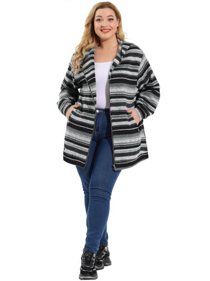 Agnes Orinda - Fall Stripe Long Sleeve Zip-up Hoodies Jacket