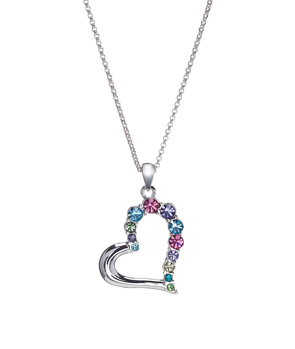 Multi-Colored Crystal Open Heart Pendant Necklace by callura