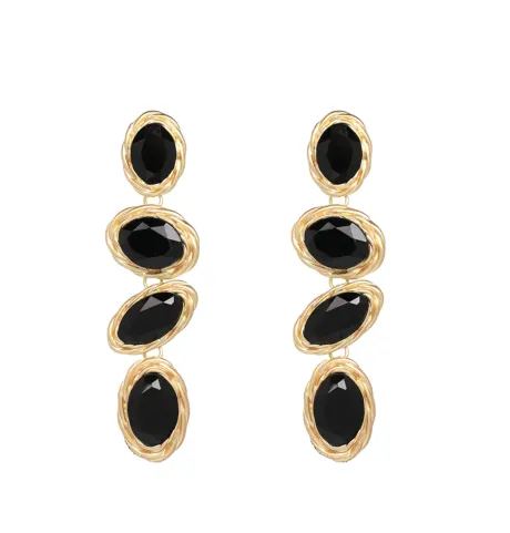 Goldtone Black Scattered Ovals Drop Earrings - Don't AsK