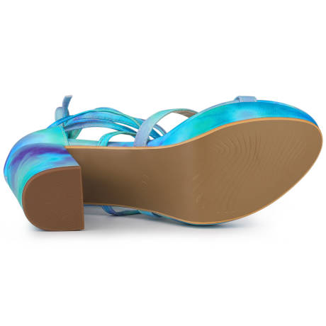 Allegra K- Women's Tie Dye Platform Chunky Heel Lace Up Sandals