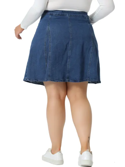 Agnes Orinda - Casual Faux Pockets Mini A-line Denim Skirt