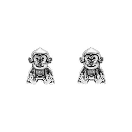 Ag Sterling - Sterling Silver Happy Monkey Stud Earrings