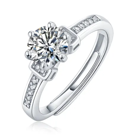 Stella Valentino Sterling Silver 1ctw Round Lab Created Moissanite Solitaire Step Anniversary Adjustable Ring