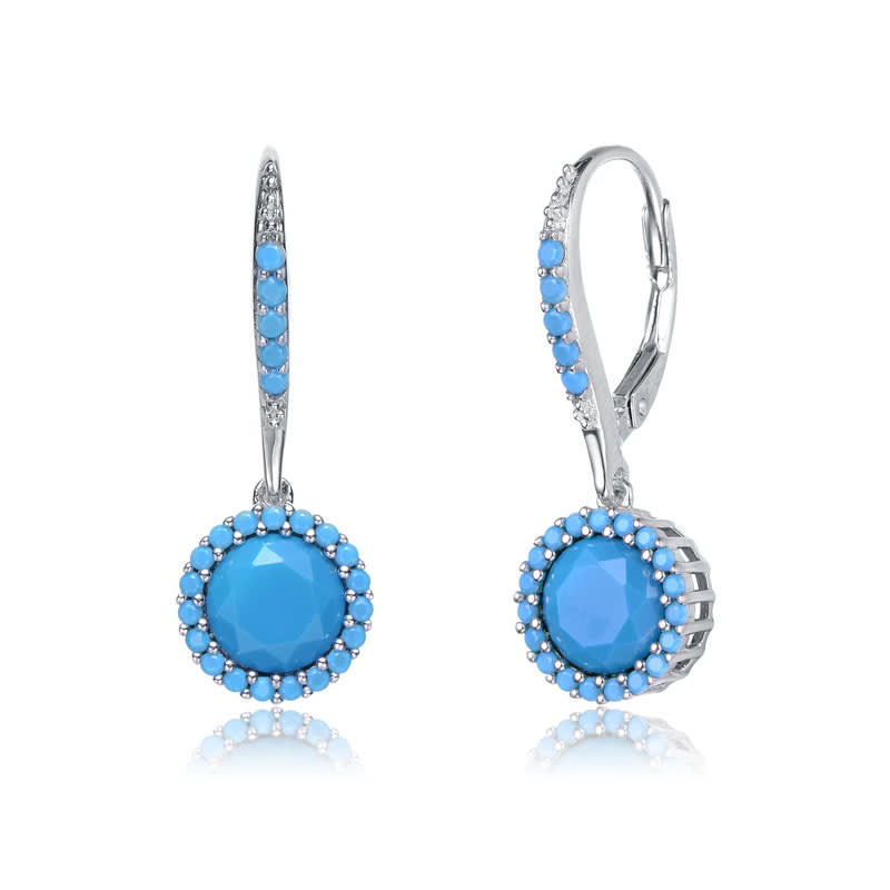 Genevive Sterling Silver with Colored Cubic Zirconia Drop Euro Earrings