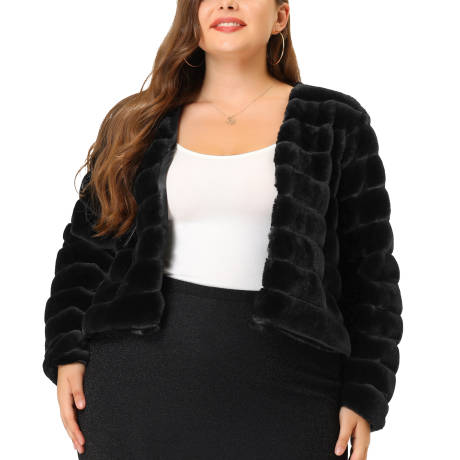 Agnes Orinda - Open Front Fluffy Cropped Jacket