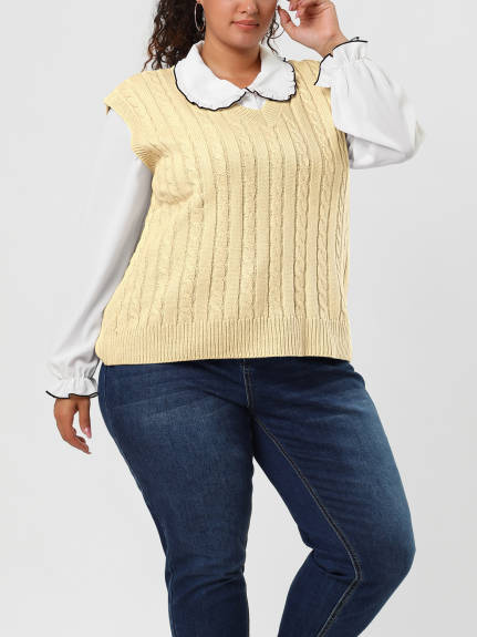 Agnes Orinda - V Neck Cable Knit Sweater Vest