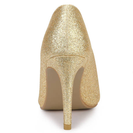 Allegra K- Party Glitter Stiletto Gold High Heels Pumps
