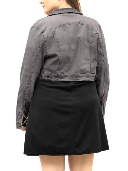 Agnes Orinda - Button Cropped Stitching Denim Jackets