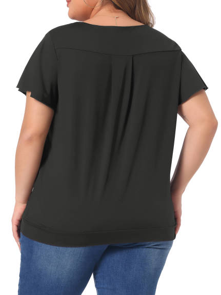 Agnes Orinda - V Neck Ruffle Short Sleeve T-Shirt