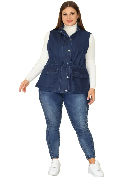 Agnes Orinda - Veste en jean à la mode avec cordon de serrage et fermeture éclair