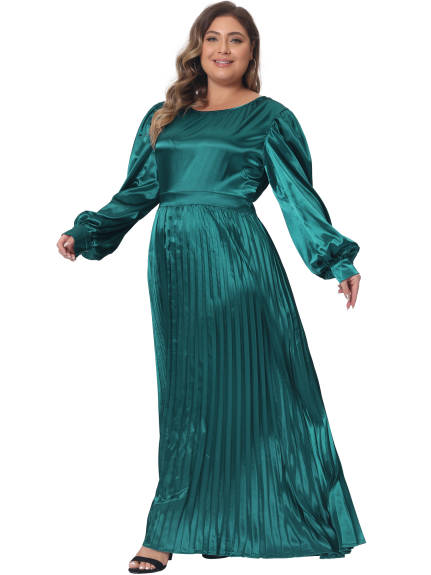Agnes Orinda - Lantern Sleeve Flowy Pleated Maxi Dresses