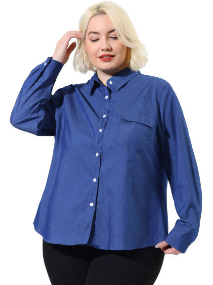 Agnes Orinda - Button Down Chest Pocket Chambray Shirts