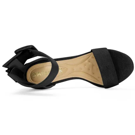 Allegra K - Block Heel Buckle Ankle Strap Denim Sandals
