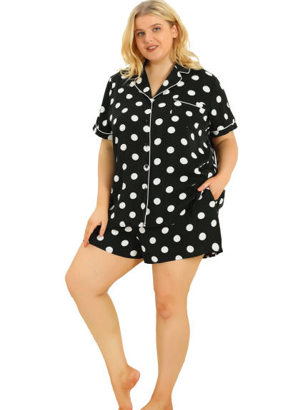 Agnes Orinda - Short Sleeve Polka Dots Shirt Pajama Set