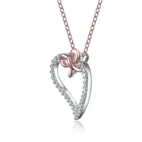 Genevive Rose-plated Sterling Silver Cubic Zirconia Heart And Bowtie Necklace
