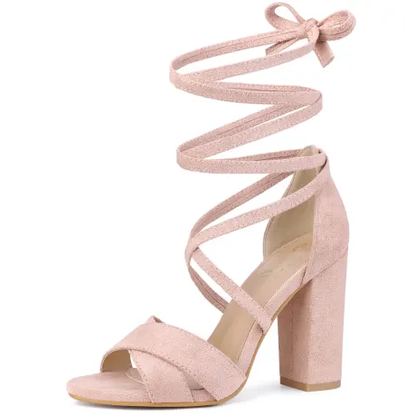Allegra K - Strappy Chunky Heels Lace Up Sandals