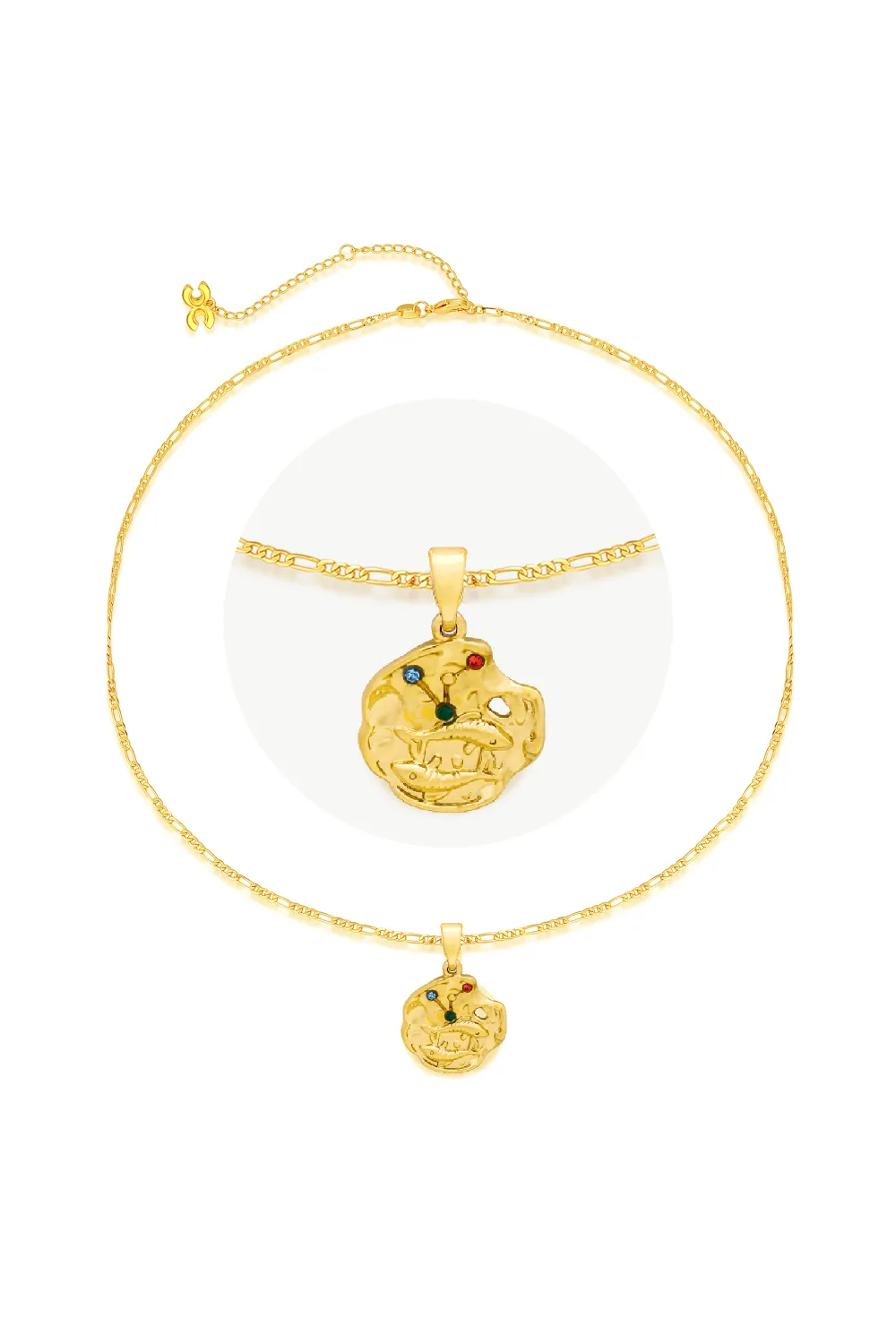Classicharms-Gold Sculptural Horoscope Zodiac Sign Pendant Necklace Set-Pisces