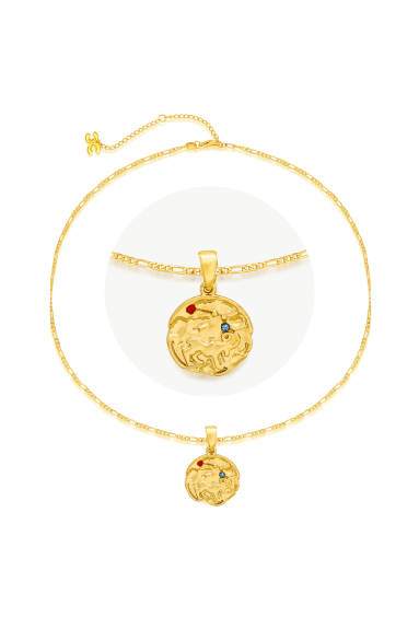 Classicharms-Gold Sculptural Horoscope Zodiac Sign Pendant Necklace Set-Aries