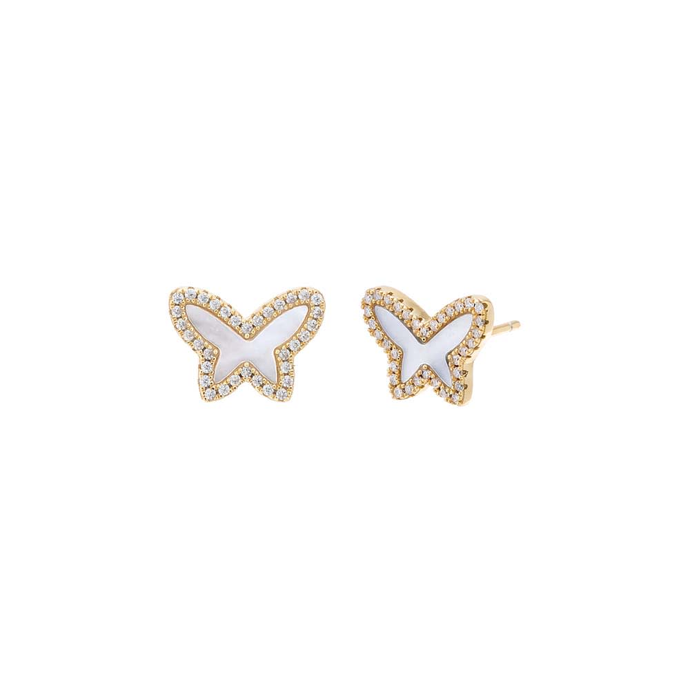 By Adina Eden -PAVE COLORED STONE BUTTERFLY STUD EARRING - TURQUOISE