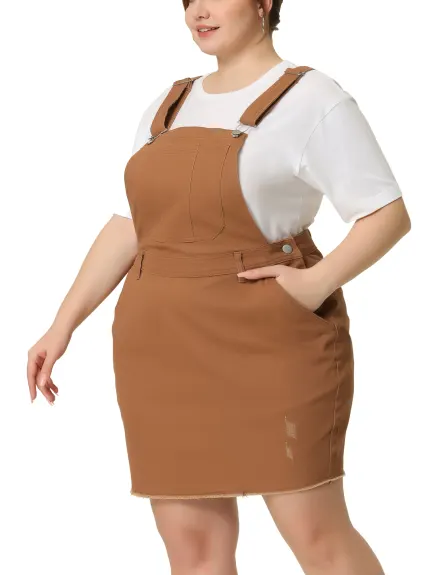 Agnes Orinda - Distressed Denim Suspender Mini Overall Dress