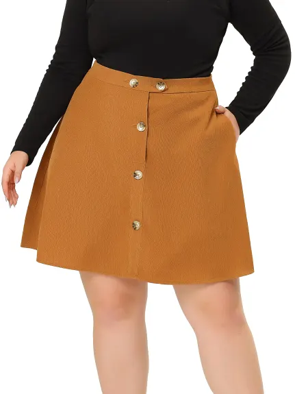 Agnes Orinda - Button Mid Waist A Line Corduroy Skirt