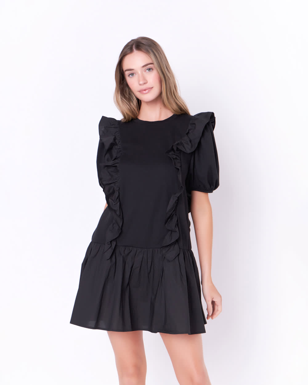 English Factory Mixed Media Ruffle Detail Mini Dress Penningtons