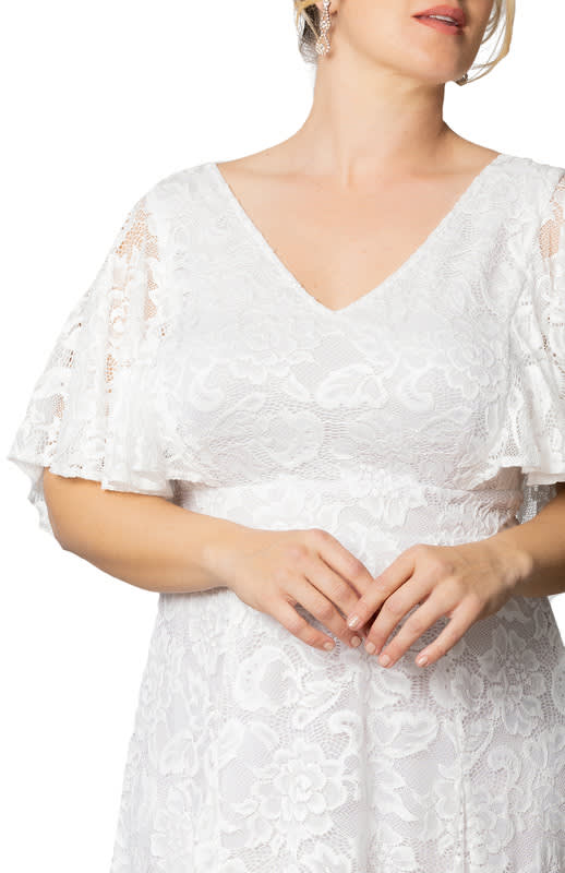 Kiyonna Genevieve Lace Flutter Sleeve Midi Dress Plus Size